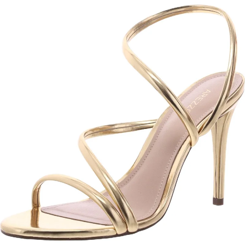 Arezzo Womens Sandalia Salto Alto Metallic Dressy Strappy Sandals