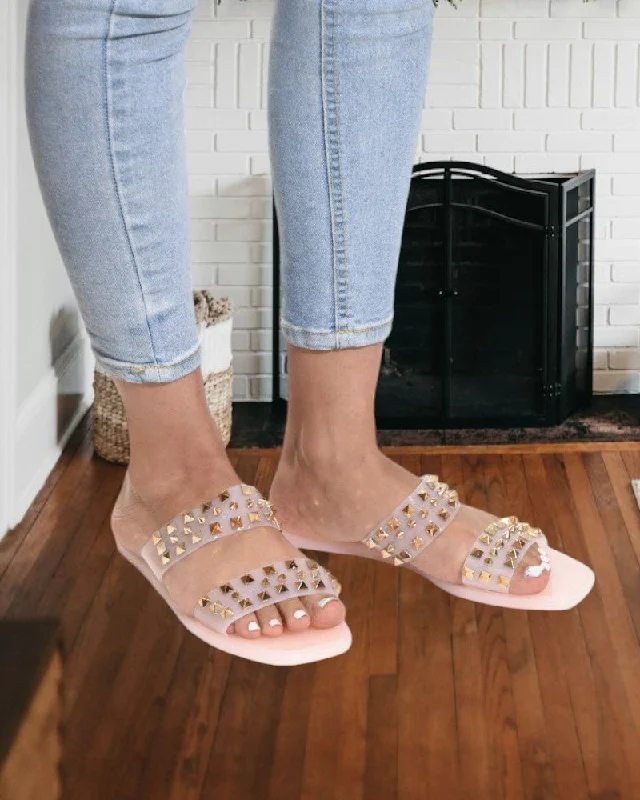 Pink Studded Decor Slide Sandals