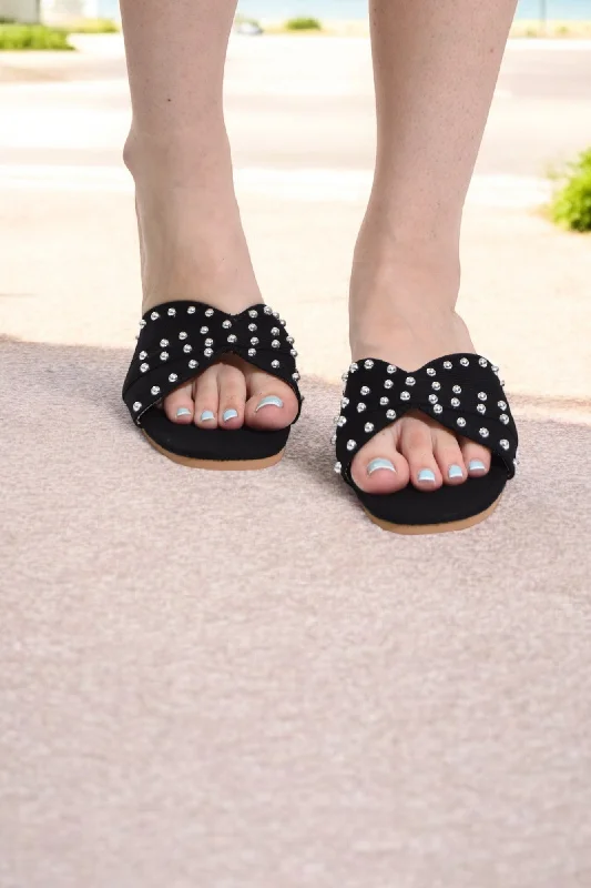 Black Studded Slide Sandals