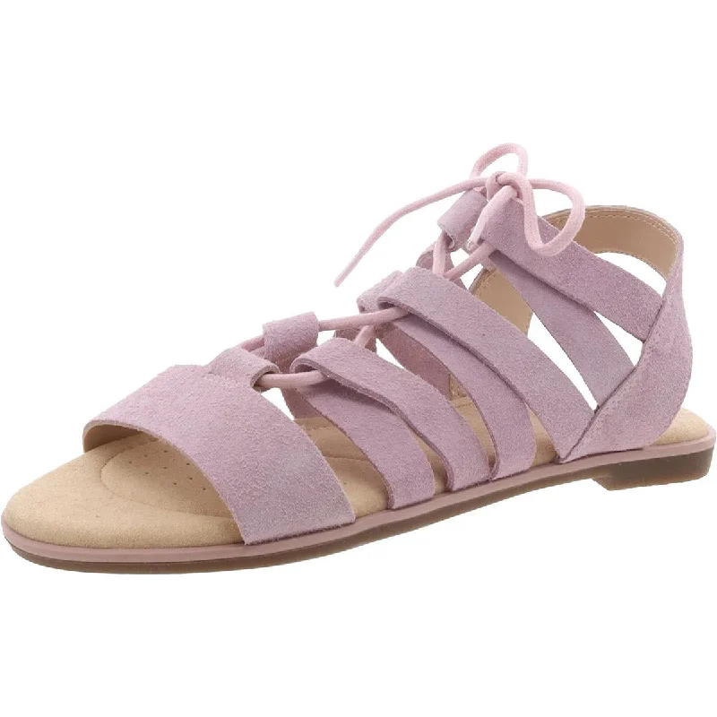 Clarks Womens Bay Tulip Suede Tie-Up Strappy Sandals