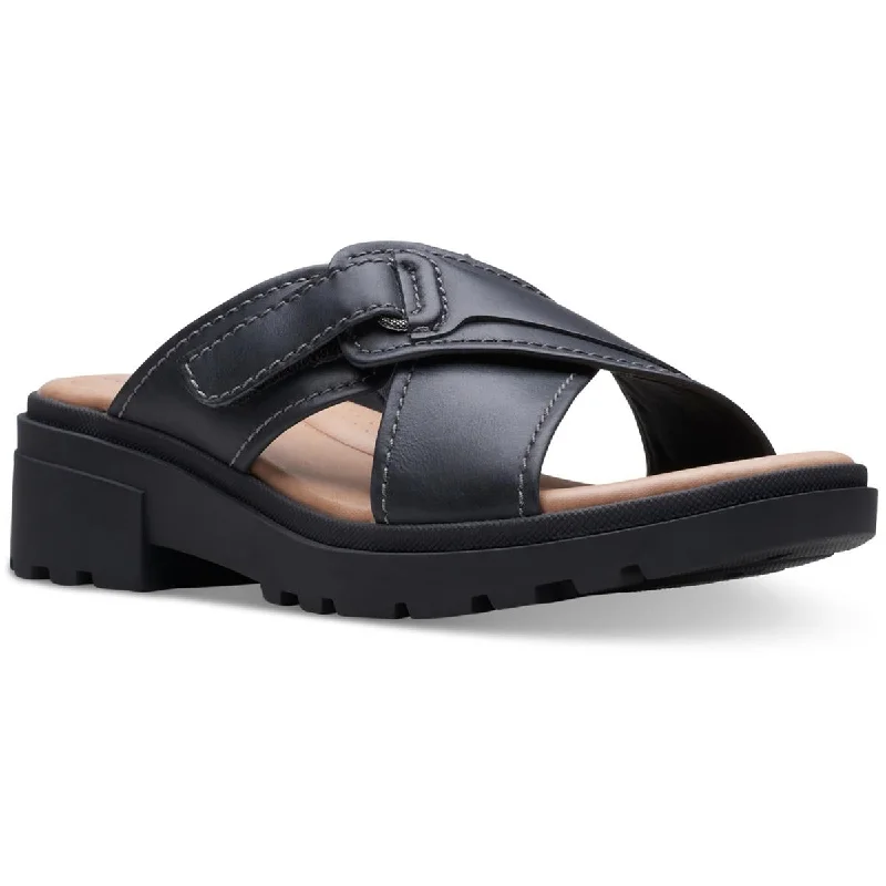 Clarks Womens Coast Cross Leather Crisscross Wedge Sandals