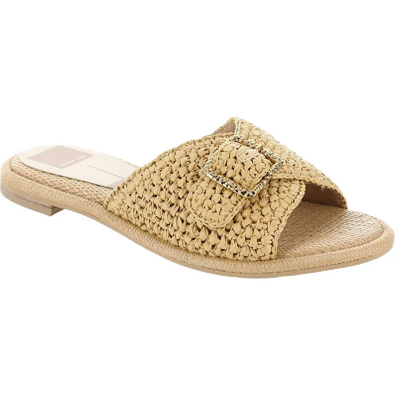 Dolce Vita Womens Alonzo Raffia Buckle Slide Sandals