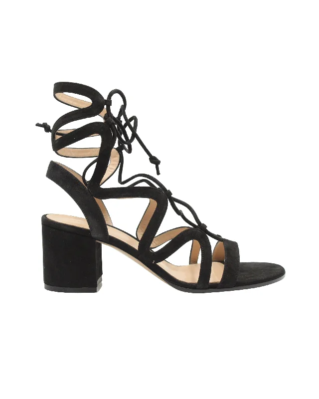 Gianvito Rossi Artemis 60 Lace-Up Sandals in Black Suede