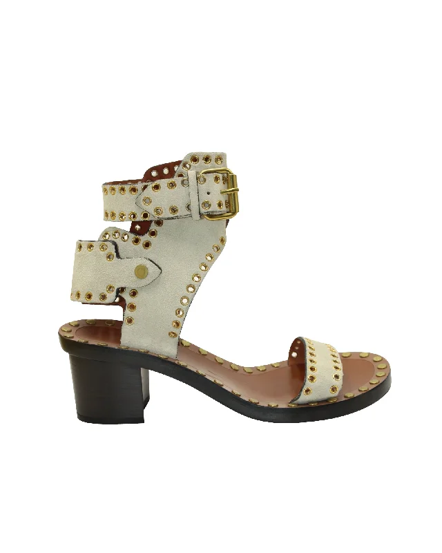 Isabel Marant Jaeryn Studded Accents Sandals in White Suede