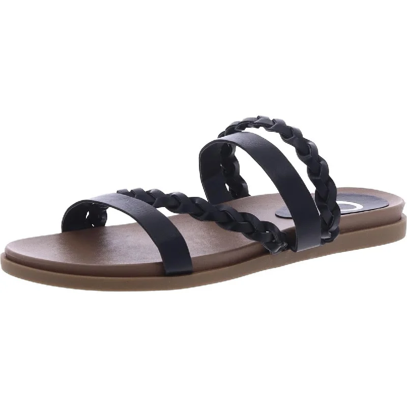 Journee Collection Womens Faux Leather Braided Slide Sandals