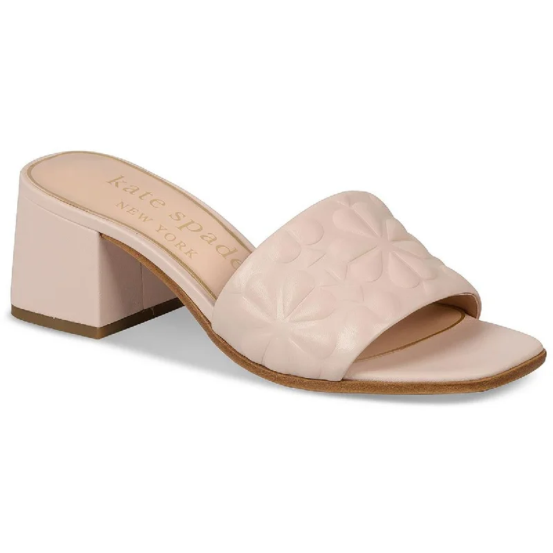 Kate Spade New York Womens Emmie Mid Leather Embossed Slide Sandals