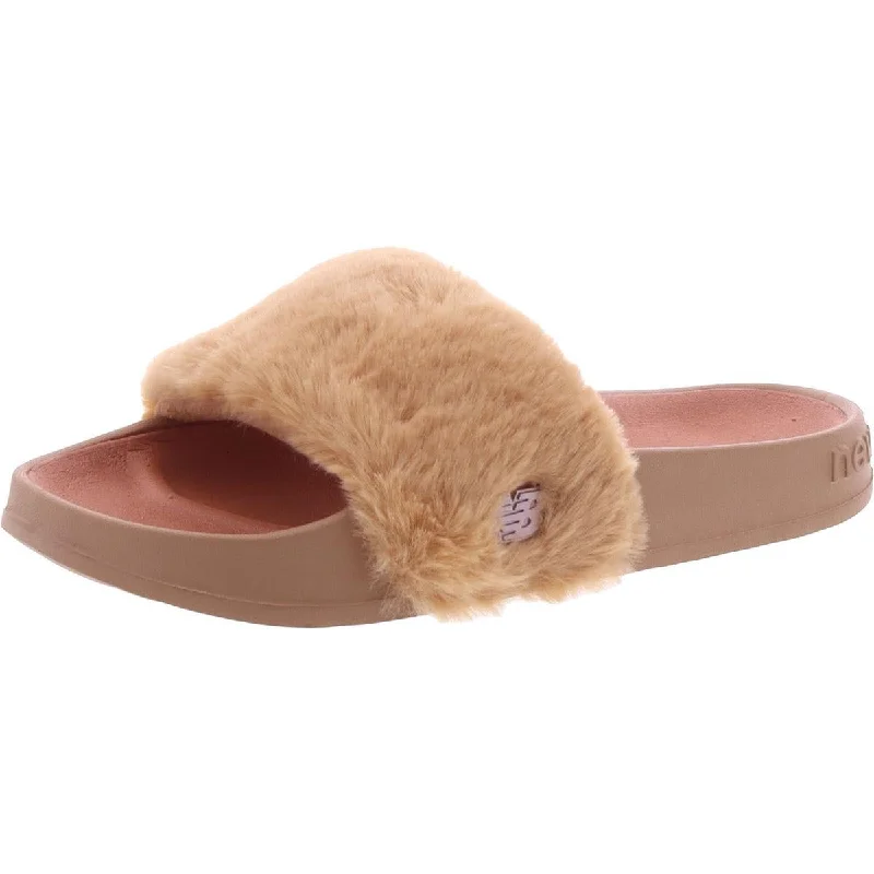 New Balance Womens 200 Fuzzies Faux Fur Footbed Slide Sandals