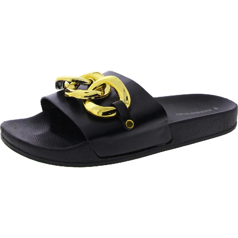 Streetwear Society Womens Faux Leather Embellished Slide Sandals