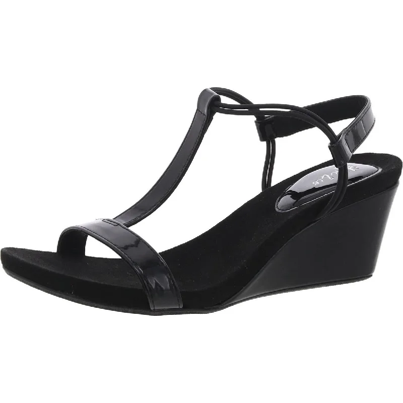 Style & Co. Womens Patent Ankle Strap Wedge Sandals