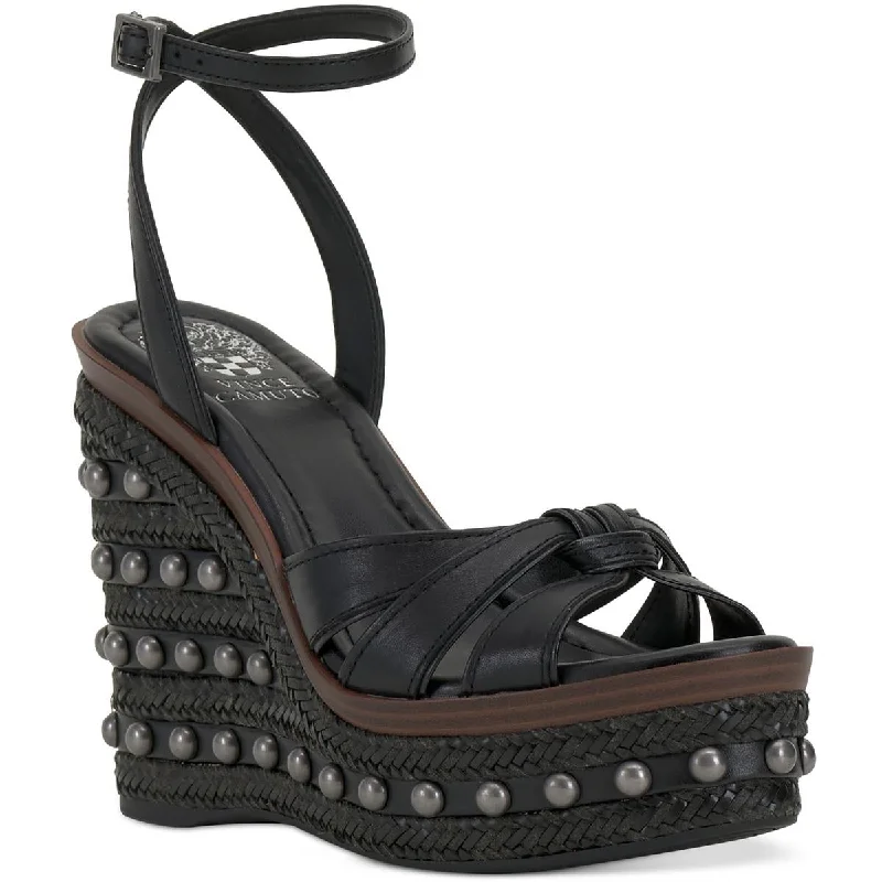 Vince Camuto Womens Pacci Leather Studded Wedge Sandals