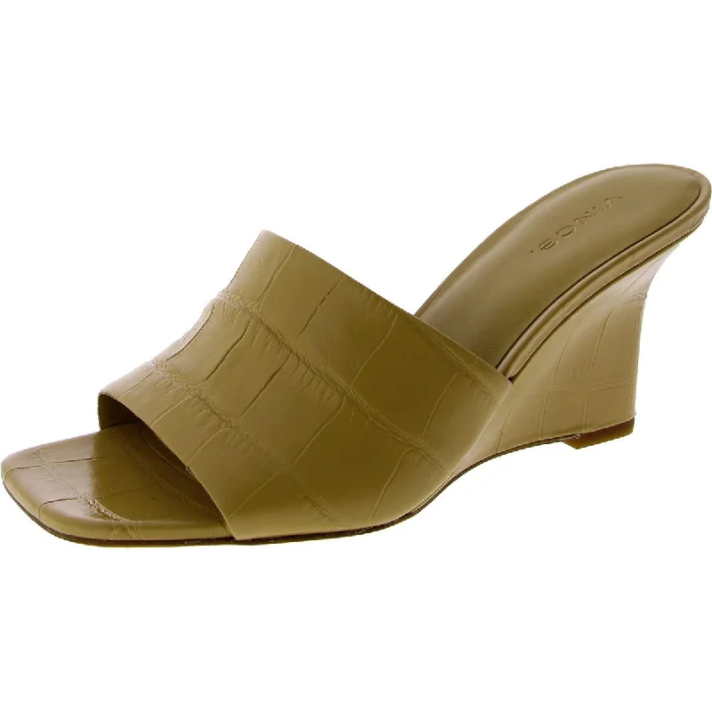 Vince Womens Pia-2 Faux Leather Slip On Wedge Sandals