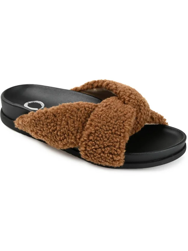 Womens Faux Fur Slip On Slide Sandals