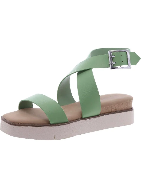 Womens Faux Leather Almond toe Flatform Sandals