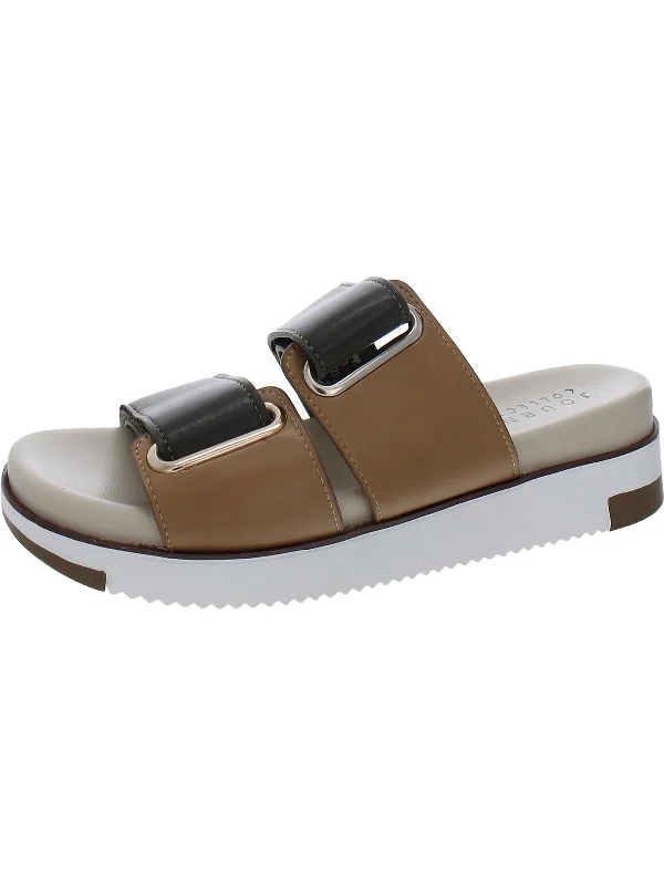 Womens Faux Leather Slip On Slide Sandals