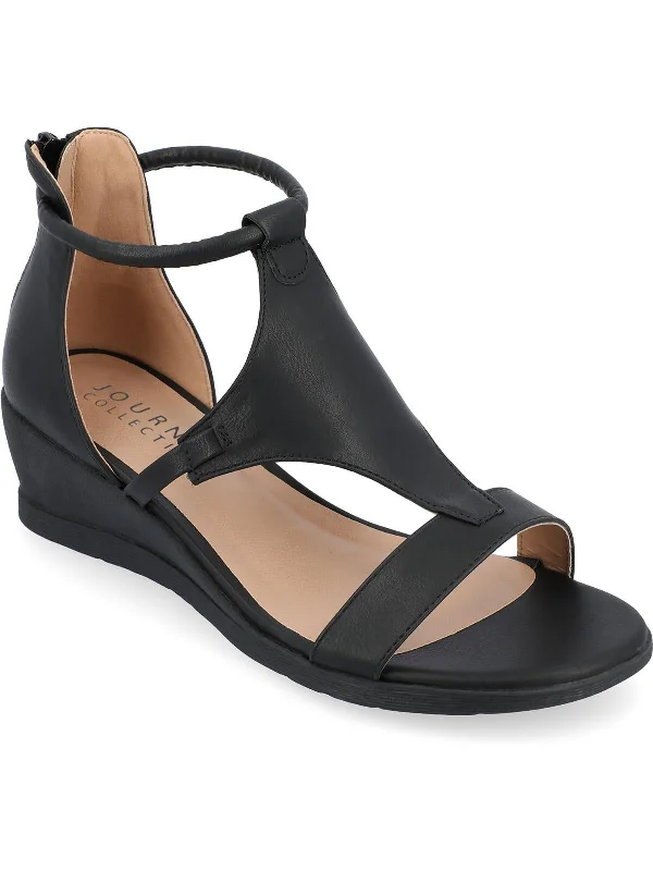 Womens Faux Leather Wedge Sandals