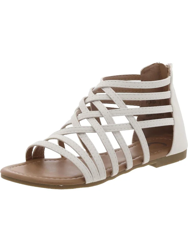 Womens Faux Leather Zipper Strappy Sandals