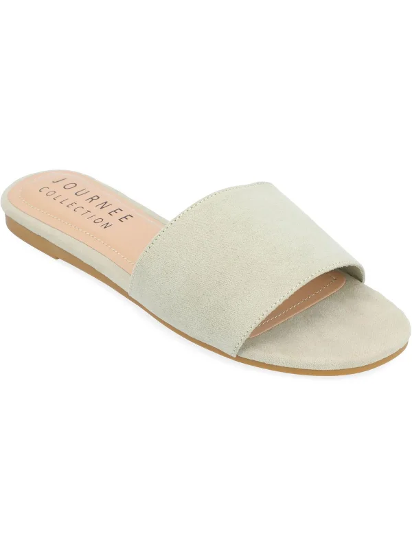 Womens Faux Suede Slip On Slide Sandals