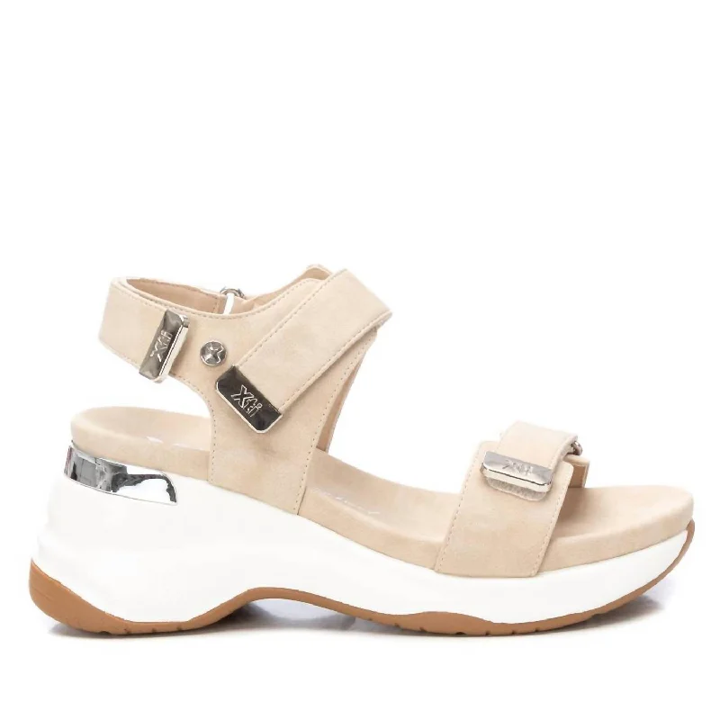 Women's Wedge Double Strap Sandals In Beige