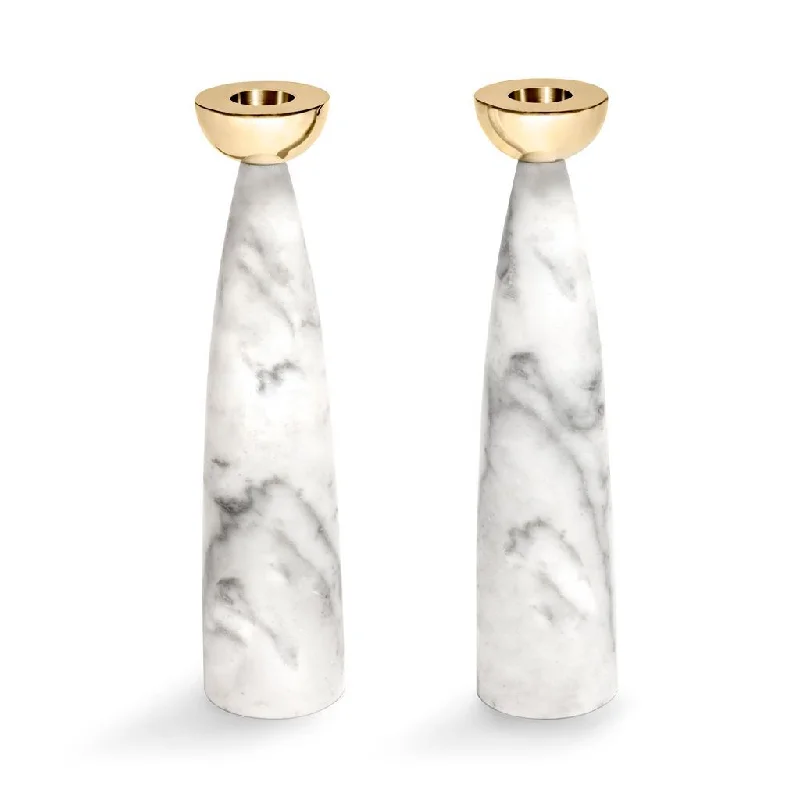 Coluna Candle Holders | Marble & Gold | Set of 2