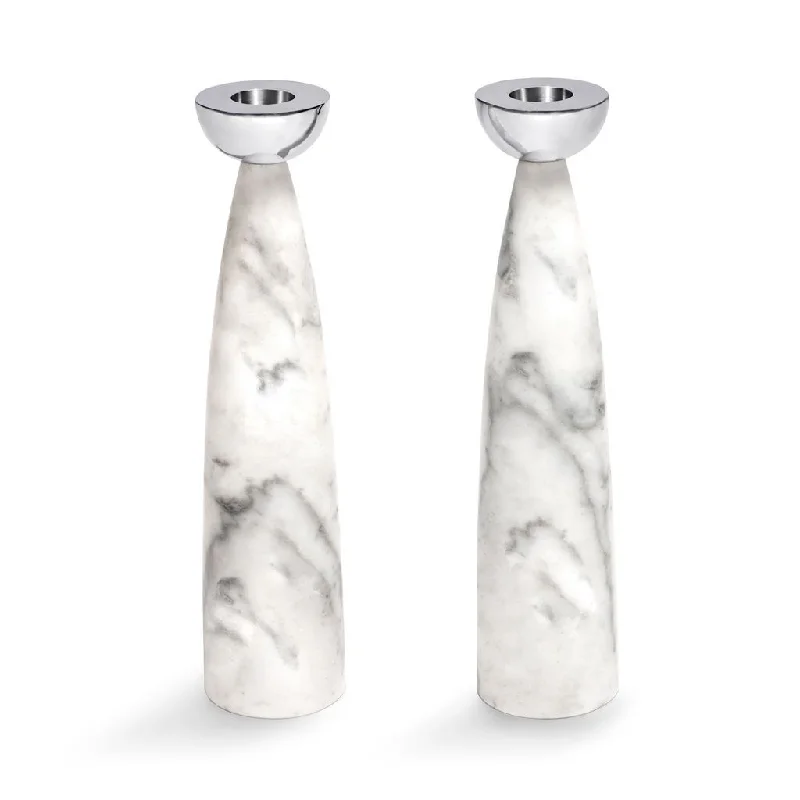 Coluna Candle Holders | Marble & Silver | Set of 2