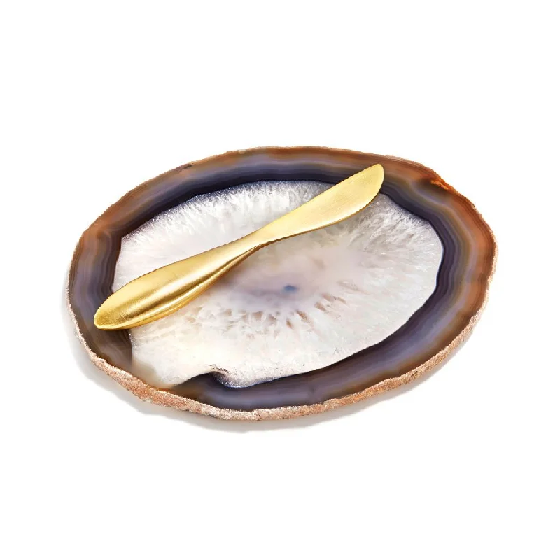 Ita Cheese Plate & Forma Spreader | Sand Agate & Gold | A Set