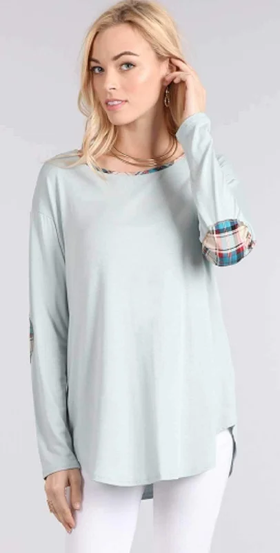 Chris and Carol Elbow Patch Long Sleeve Knit Top 160104T