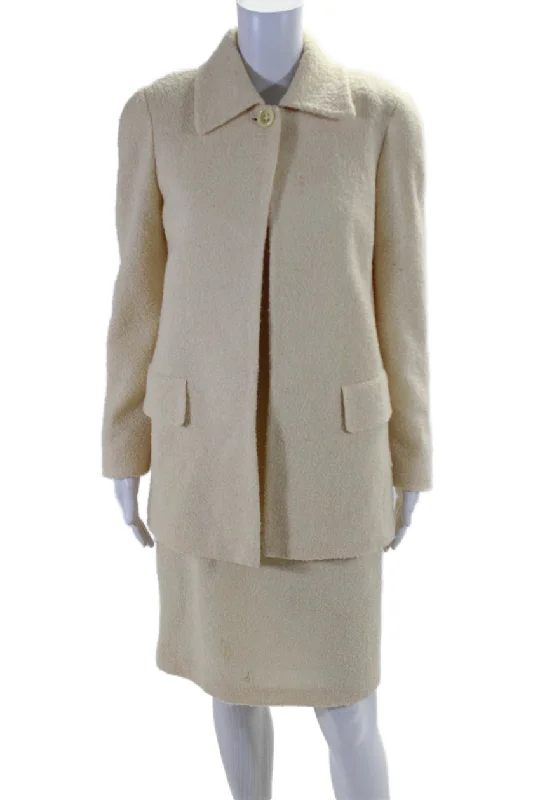 Fendi 365 Womens Wool Collared Long Sleeve Jacket + Dress Set Beige