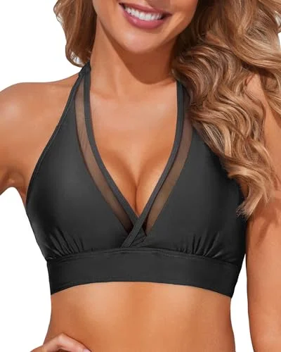 Halter Mesh V-Neck Bikini Top