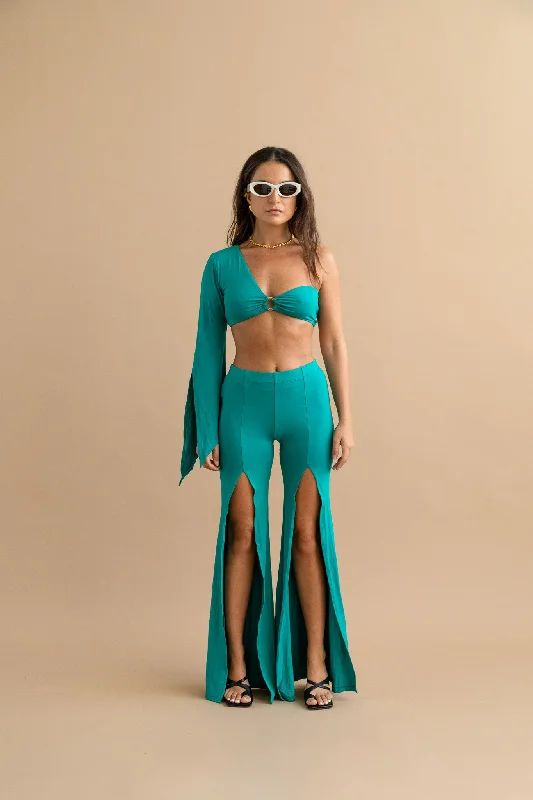 OSMOSE JADE GREEN ONE SHOULDER CROP TOP