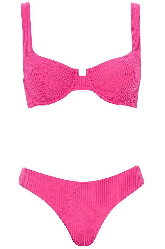 Laguna Bikini Shiny Ribbed Magenta Set