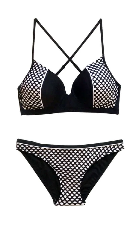 Mesh Up Sporty Bralette (C/D) & Hipster Pant - Black