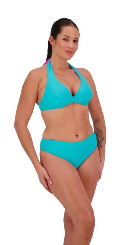 Reversible Underwired (DD/E & F/G) Halter & Mid-rise Pant (Aqua/Pink)