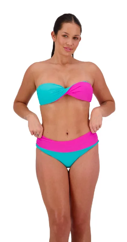 Reversible Twist Bandeau & Ruched Front Pant (Aqua/Pink)