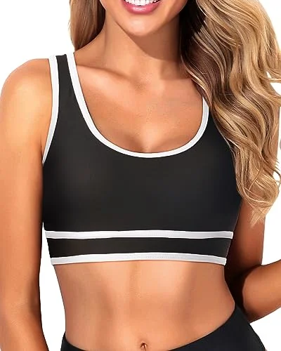 Scoop Neck Bikini Top Colorblock Crop Top