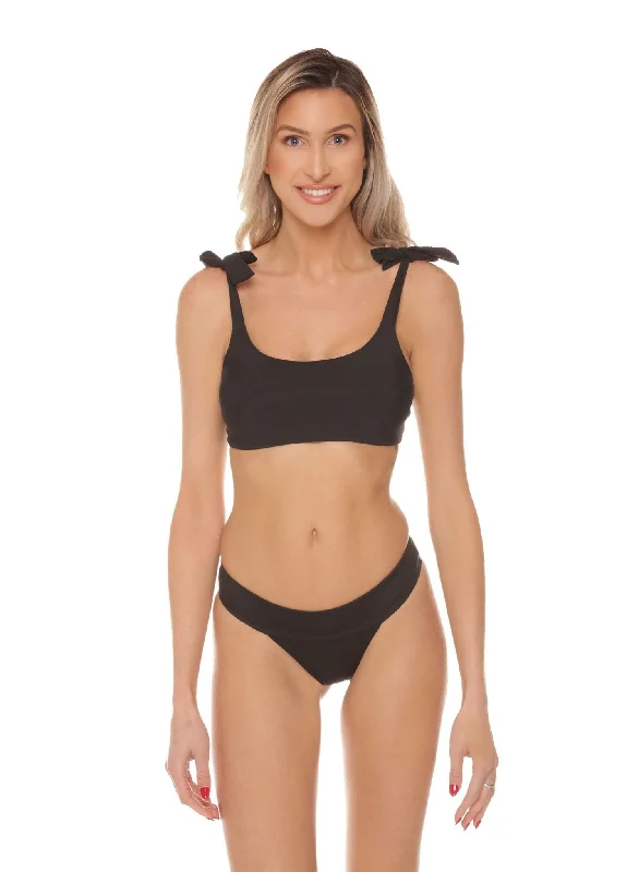 Sony Tie-Shoulder Scoop Neck Bikini Top - My Private Jet Black