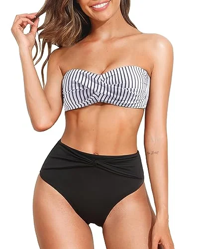 Twist Front Bandeau Bikini Top & High Waist Two Piece Set