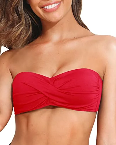 Twist Front Strapless Bathing Suit bandeau Bikini Top for Women