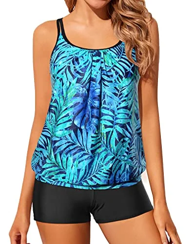 Two Piece Tankini Swimsuits Blouson Modest Swim Top Boyshort Blouses Bathing Suits