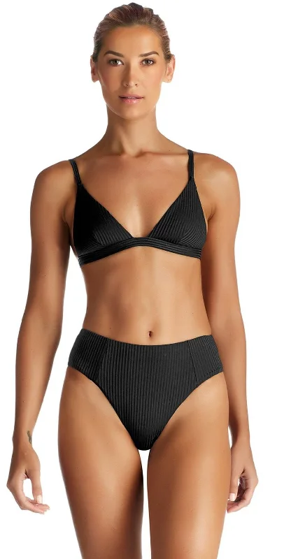 Vitamin A EcoRib Moss Triangle Bikini Top in Black