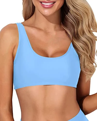 Women Sports Bra Bikini Top Push Up Scoop Neck Tank Crop Top for Teen Girls