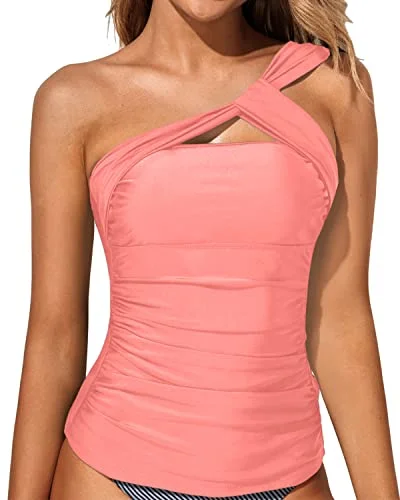 Sexy And Elegant Women's Swim Top Tummy Control Swim Tops-Coral Pink