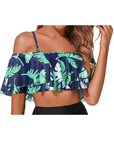 Women's Ruffled Bikini Tops Flounce Off Shoulder Swim Tops