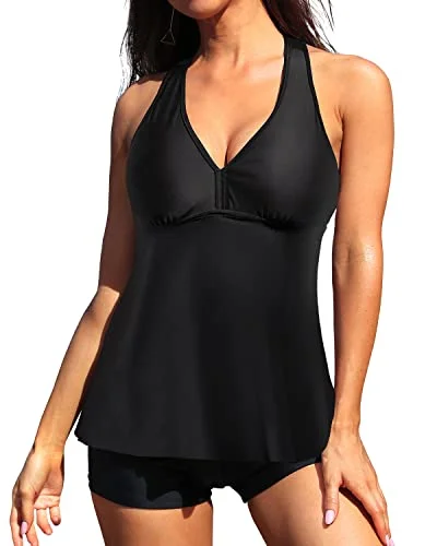 Tummy Slimming Swimming Suit & Racerback Top-Black