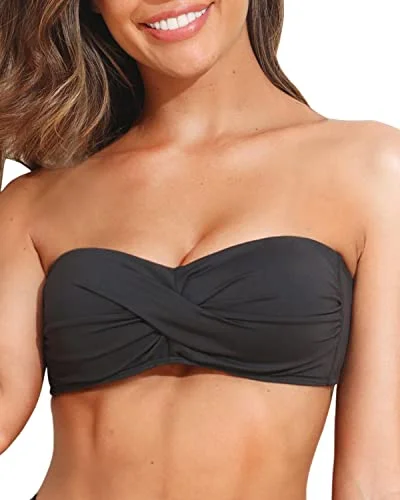 Women's Twist Bandeau Swimwear Non-Removable Soft Padded Bra Bikini Top