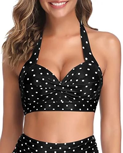 Thicker Band Retro Push Up Bikini Top For Women-Black Dot