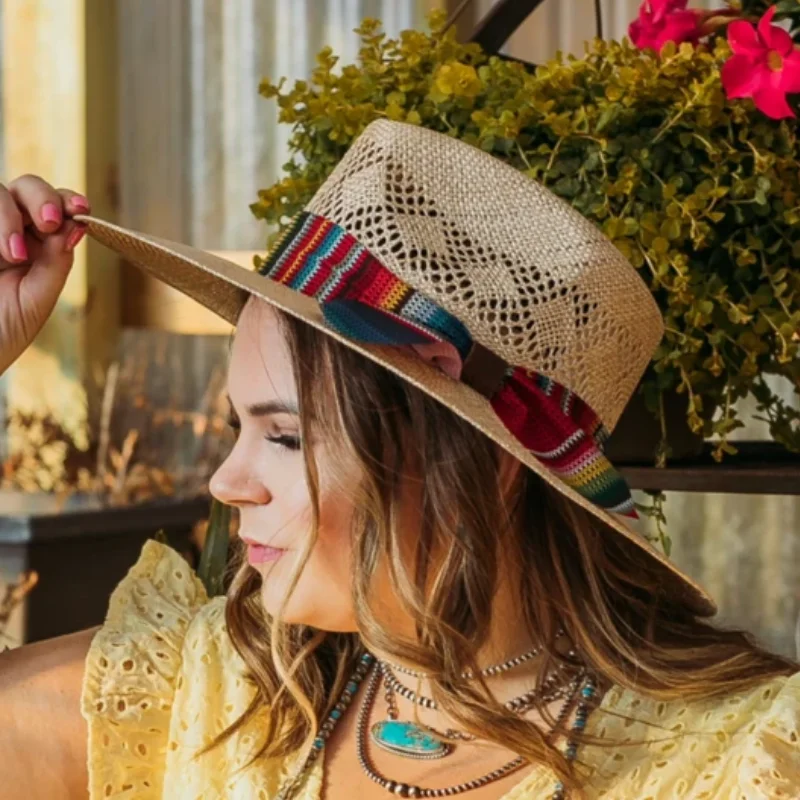 Charlie 1 Horse | Fiesta Straw Stiff Brim Hat with Serape Band in Natural