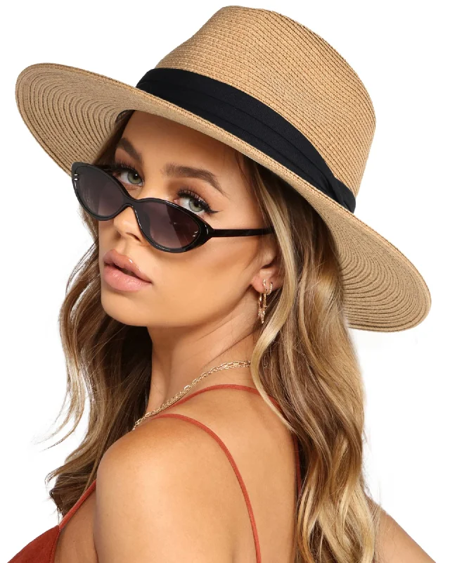 FURTALK Panama Hat Sun Hats for Women Men Wide Brim Fedora Straw Beach Hat UV UPF 50