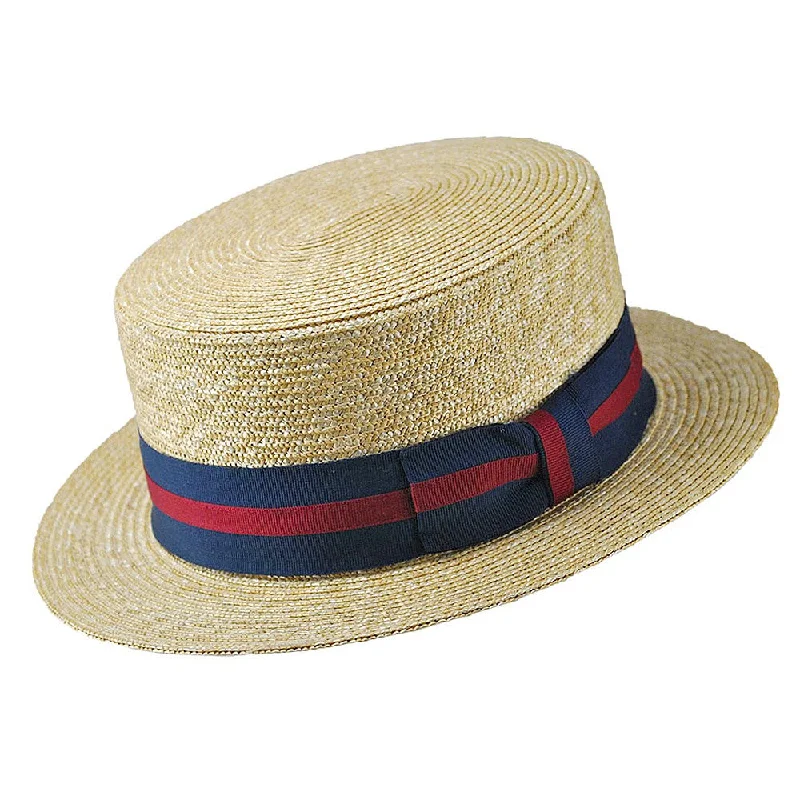 Jaxon & James Straw Boater Hat with Striped Band - Natural