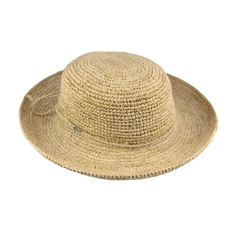 Scala Hats Packable Twisted Raffia Straw Boater Sun Hat - Petite Size - Natural