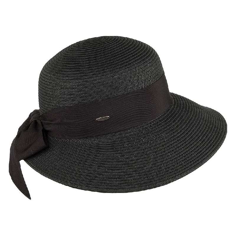 Scala Hats Straw Sun Hat With Grosgrain Bow - Black